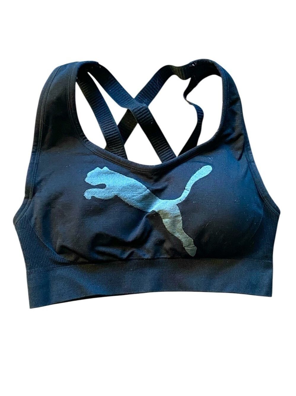 Puma Black Seamless Sports Bra Logo Size Small